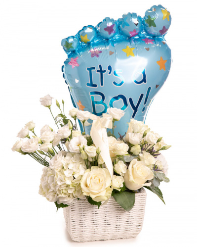 Baby Boy Flower Basket "Welcome Baby Boy"