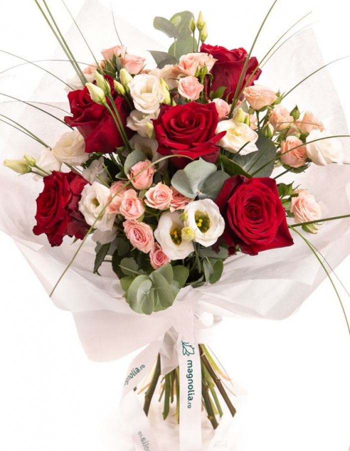 Buchet cu Trandafiri și Eustoma „Graceful” – imaginea 1