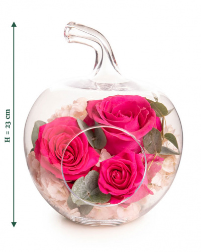 Pink Roses Arrangement in Glass Apple